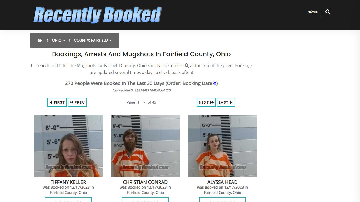 Recent bookings, Arrests, Mugshots in Fairfield County, Ohio